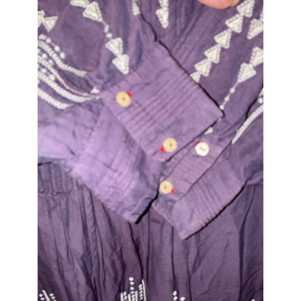 Johnny Was 3J Workshop Tunic Women Large Purple Embroidered Cotton Silk Boho Top - Picture 6 of 9
